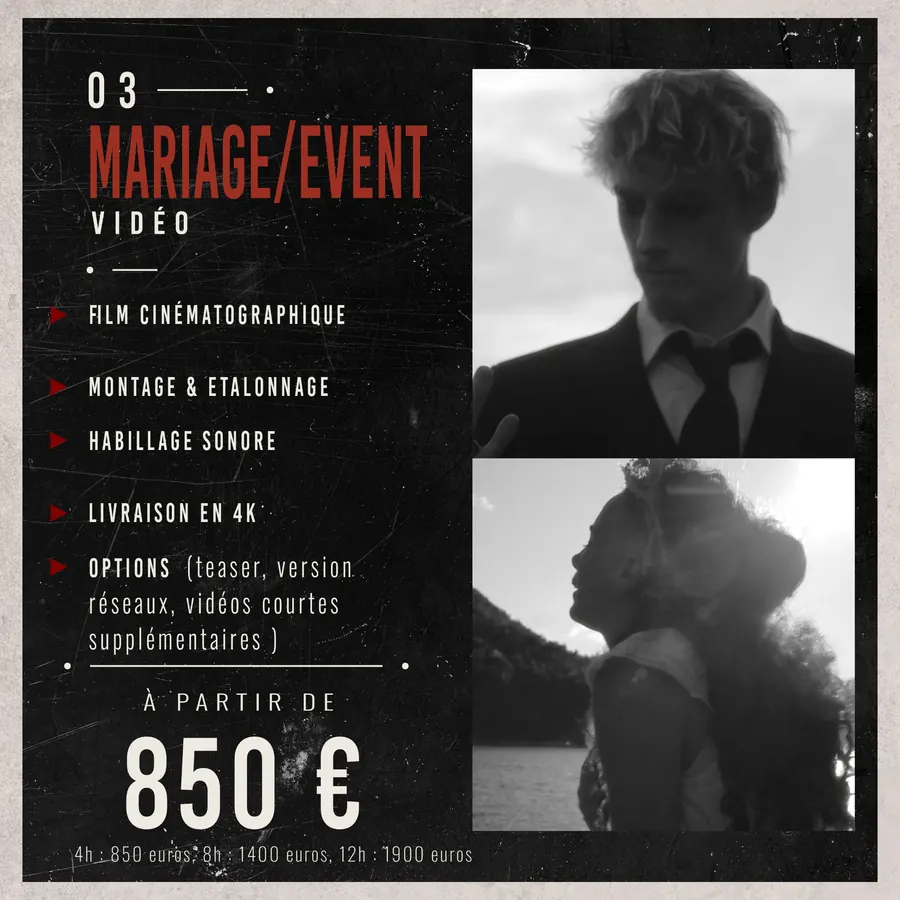 Tarif 03 Mariage vidéo, fond noir