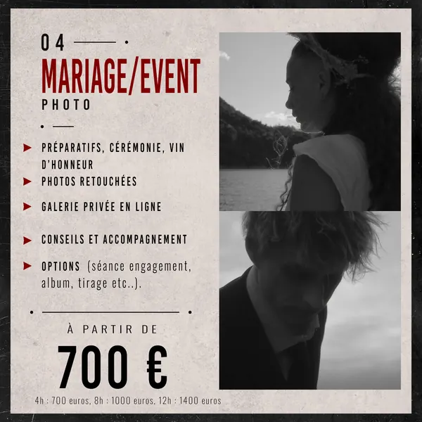 Tarif 04 Mariage photo, fond blanc